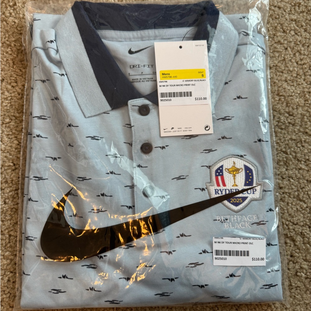 Nike Ryder Cup 2025 Dri-FIT Tour Polo NWT Light Blue - Smalls & Mediums
